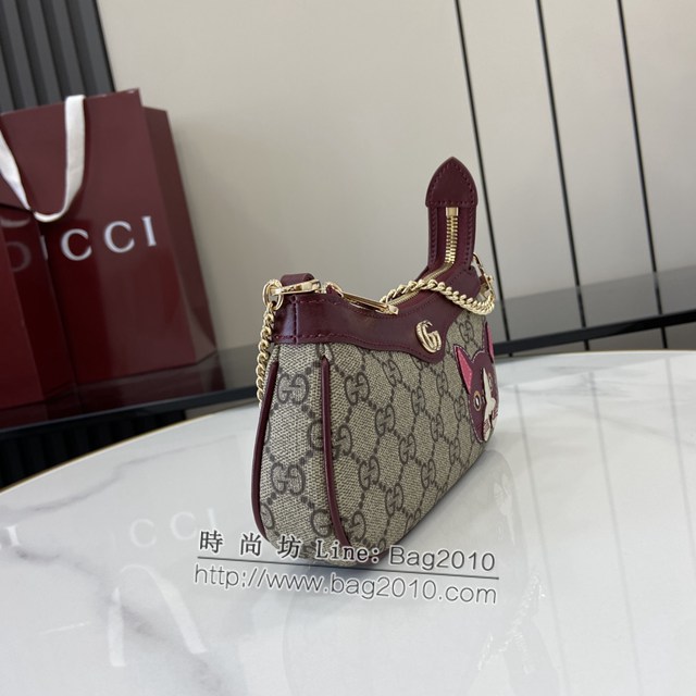 Gucci專櫃古馳最新款原廠皮飾熊貓細節GG迷你手袋貓咪鏈條包 jh2017型號：818763
